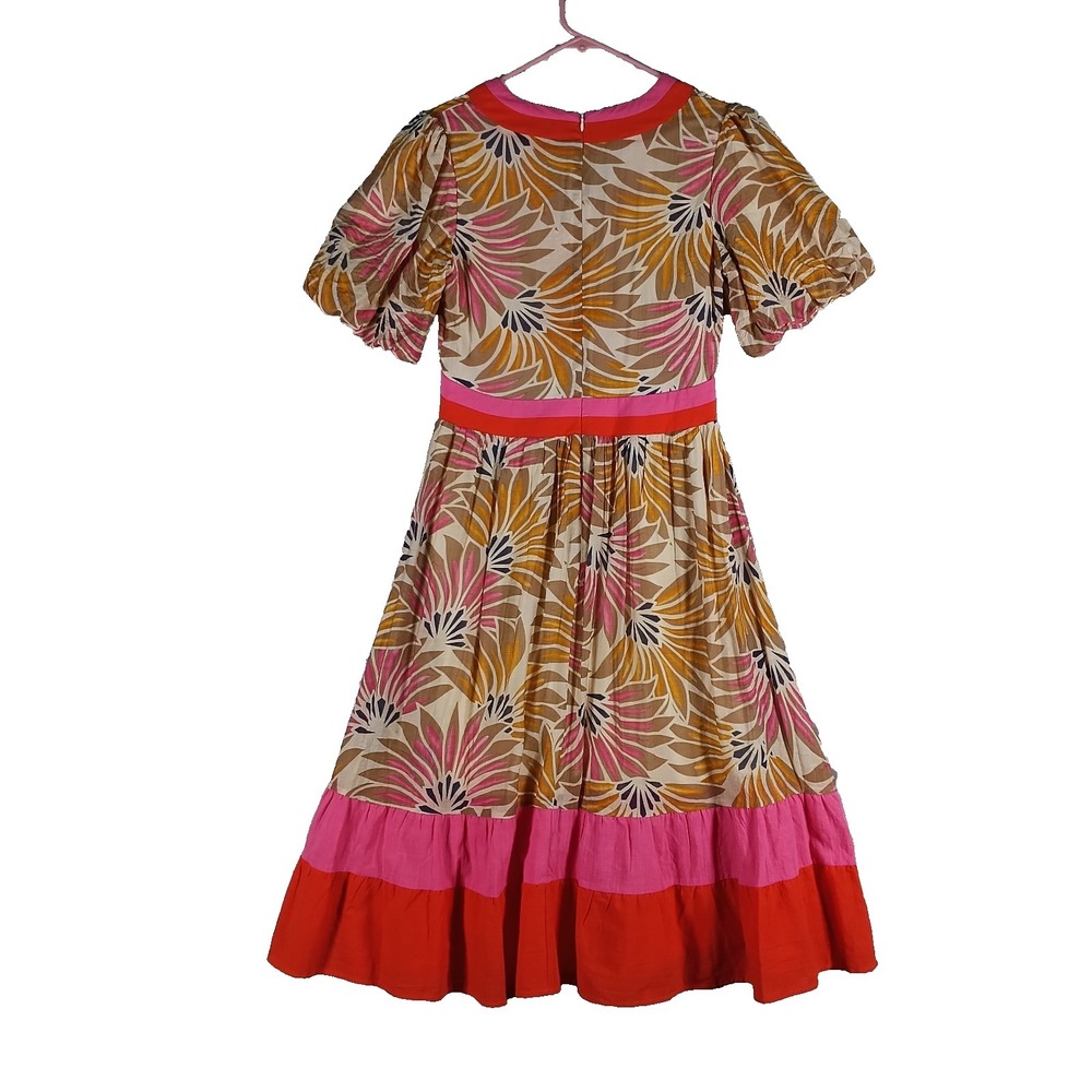 VOY Maxi Dress Women Small Pink Orange Abstract Print Puff Sleeve Colorblock - Picture 3 of 9